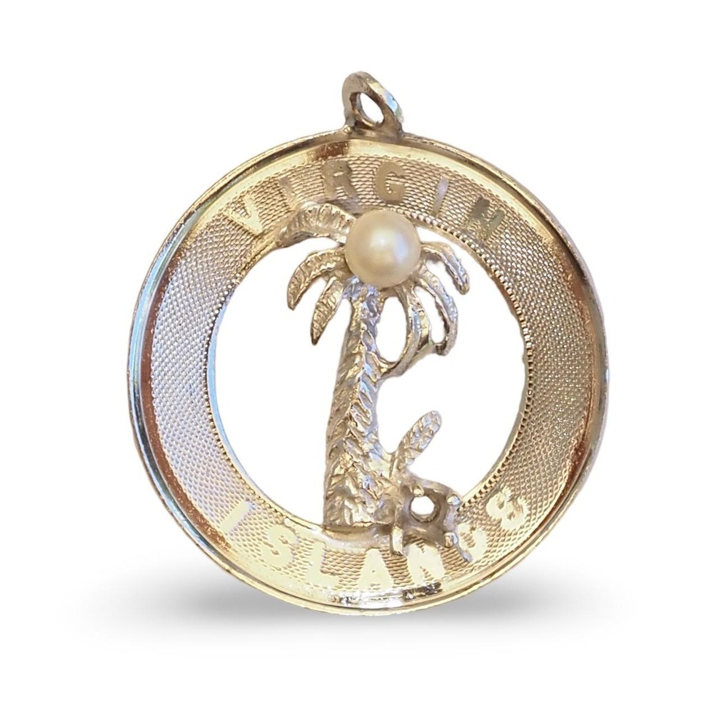 MCM Sterling Silver Virgin‎ Islands Souvenir Charm Pendant Palm Tree Pearl